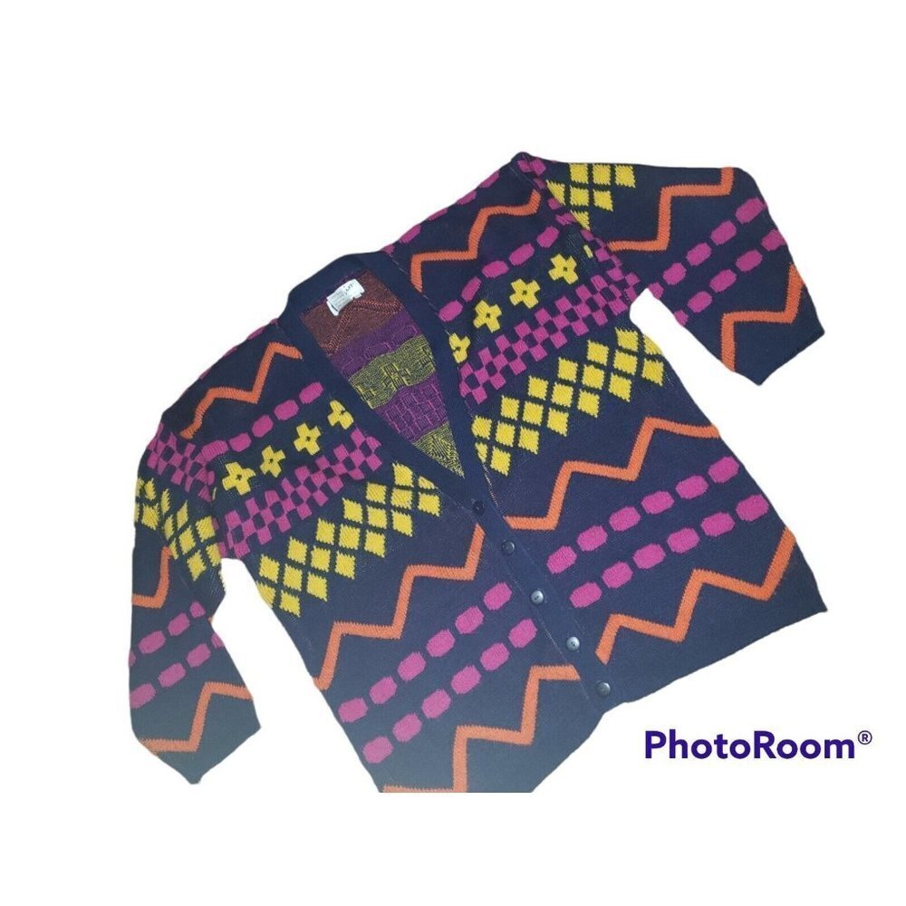 Cardigan Sweater 80'S Funky Tacky Colorful Large Heavyweight Decades Party